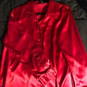 Red Silk Victoria Secret Blouse Button Up